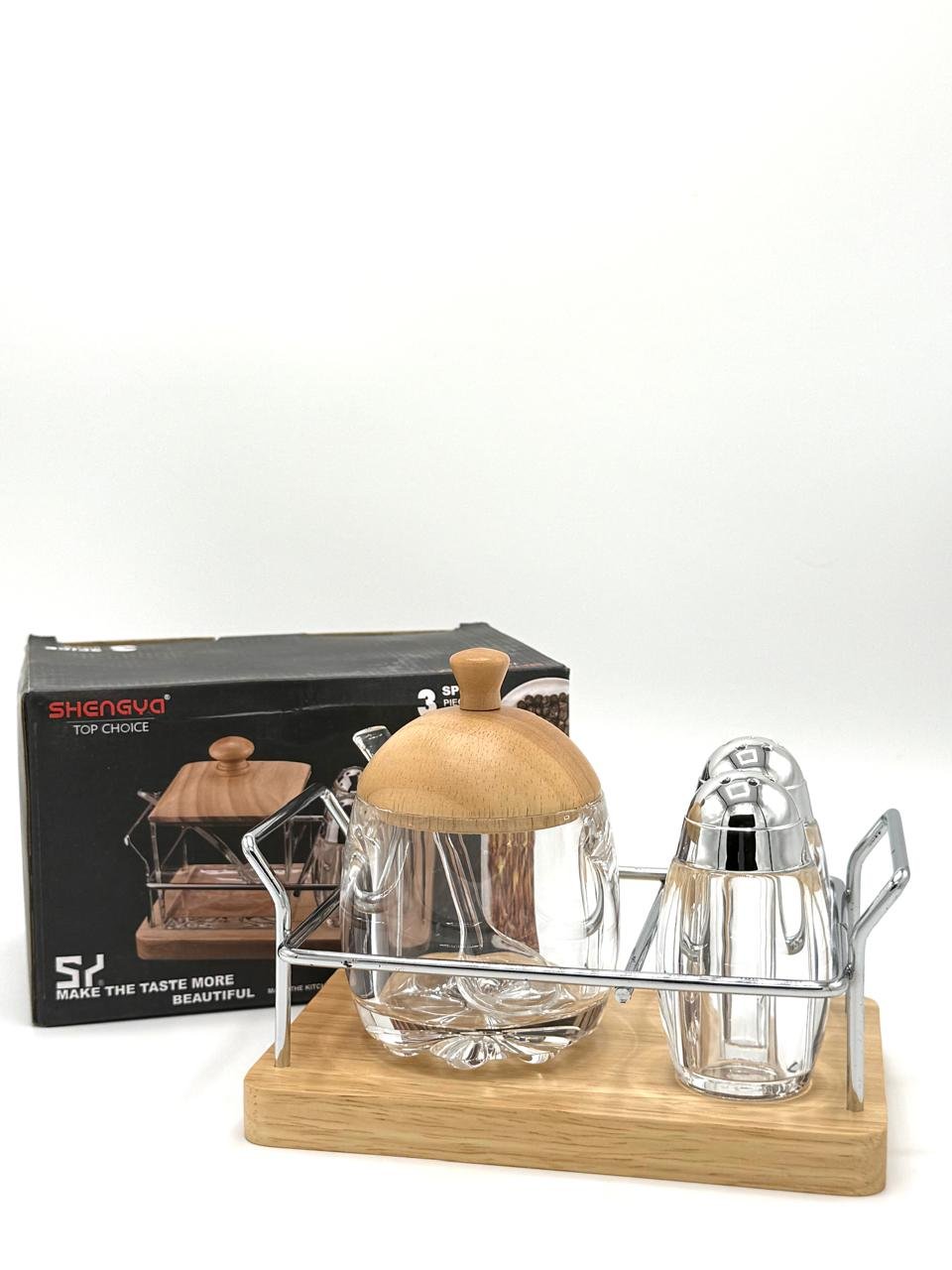Wooden Spice Jar Set (3 Pcs)